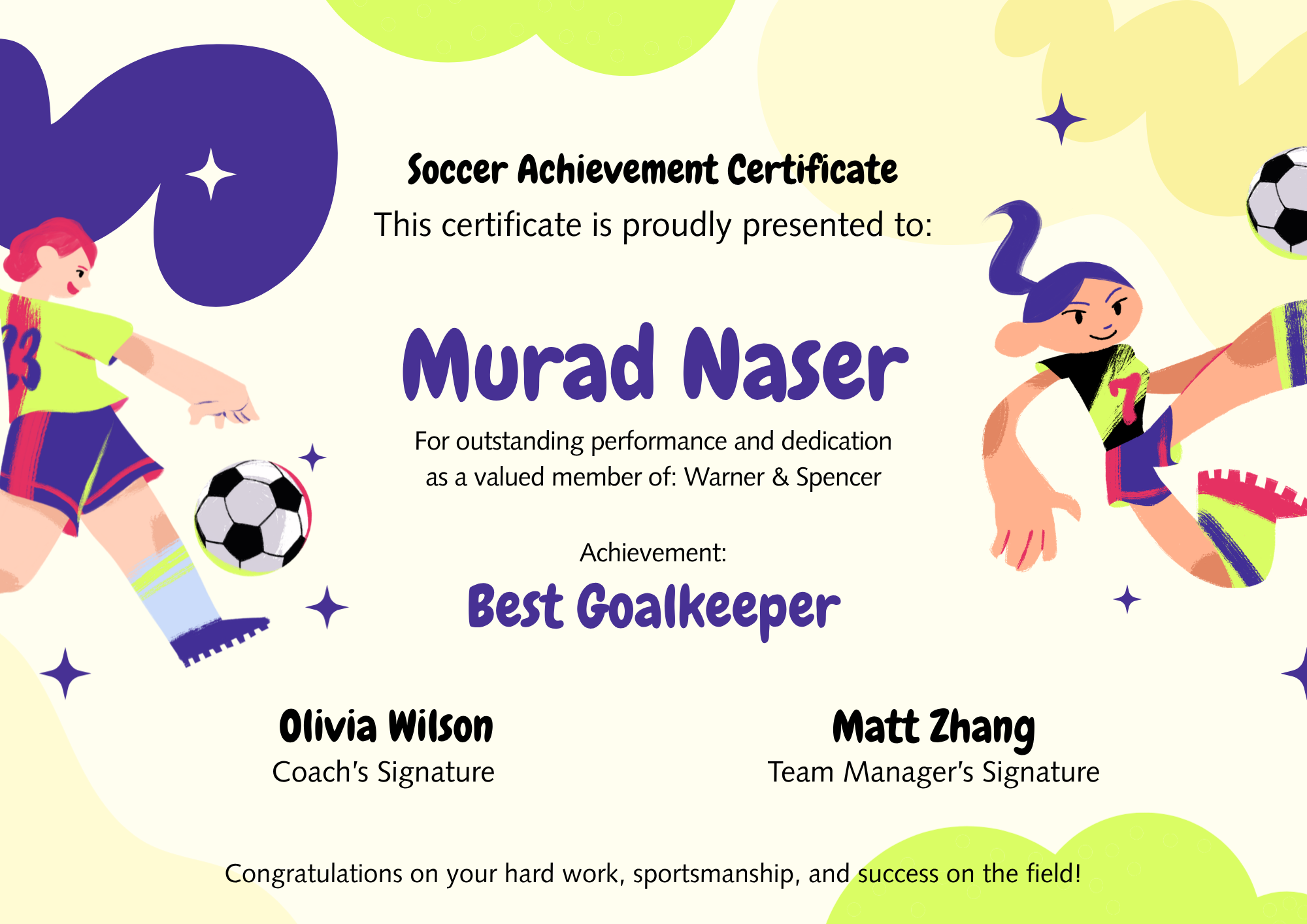 Kids Soccer Achievement Certificate