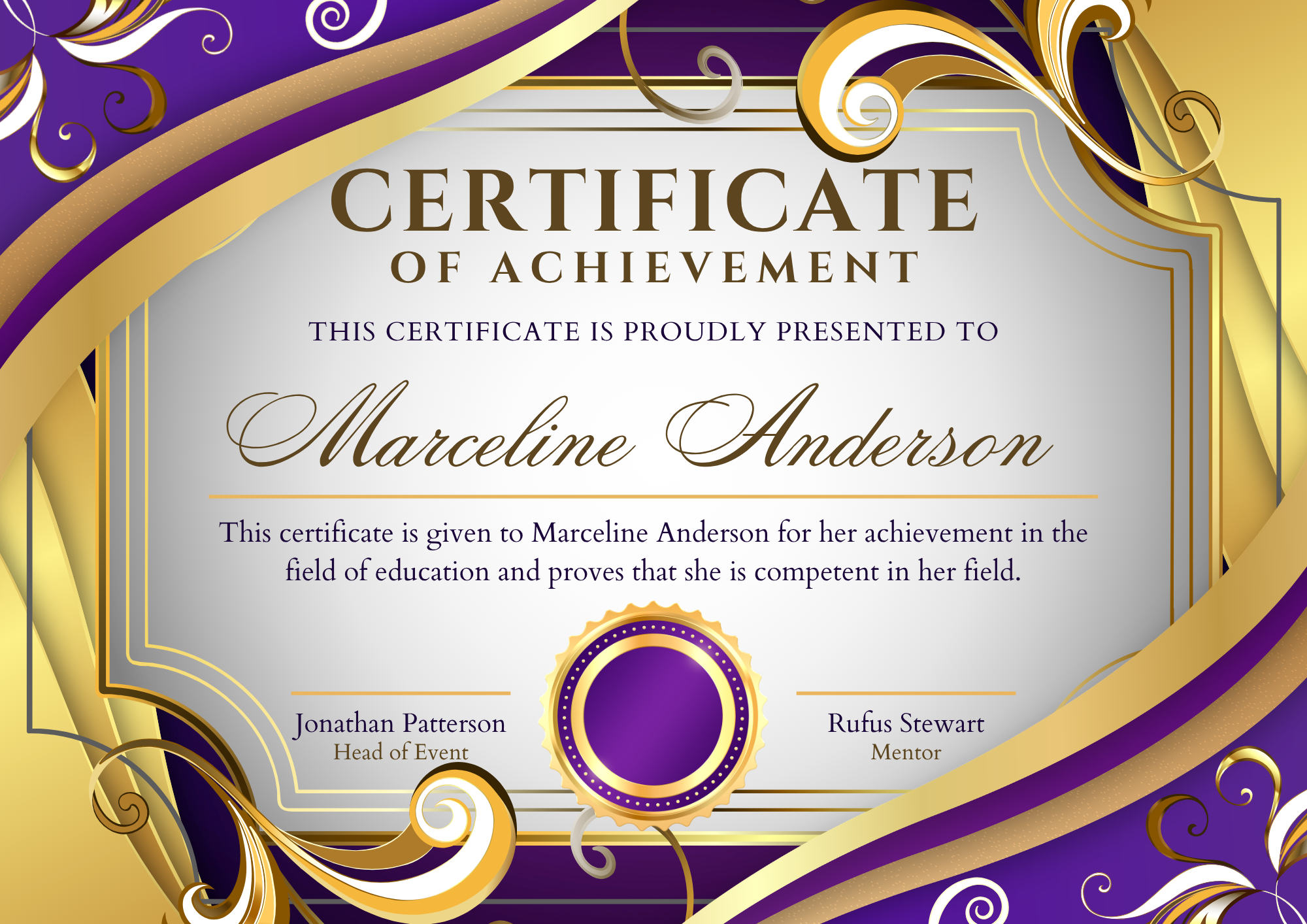 Royal Purple Achievement Certificate
