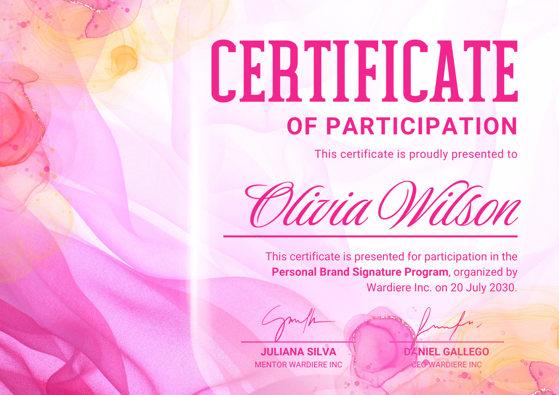 Pink Watercolor Participation