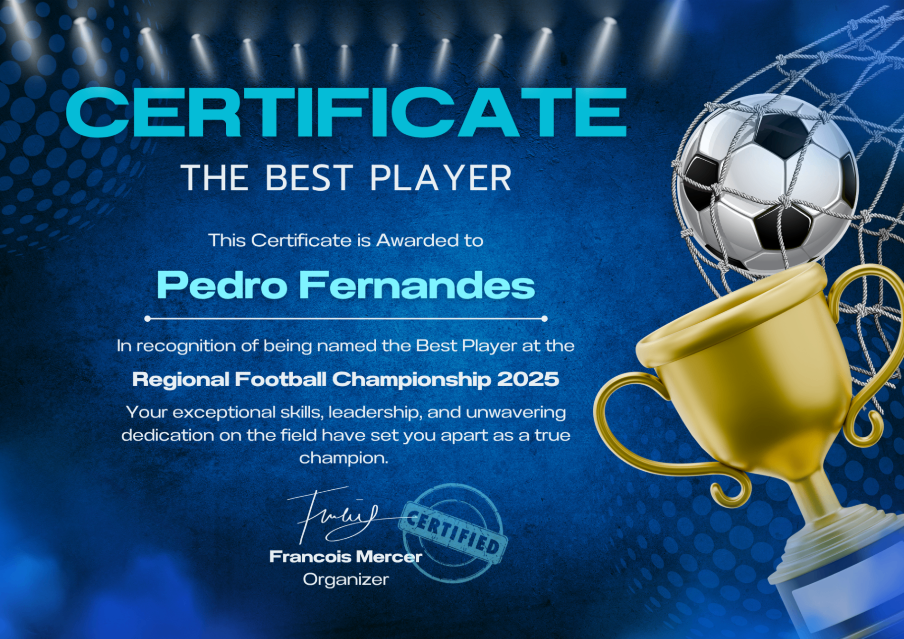 Football Best Player Certificate