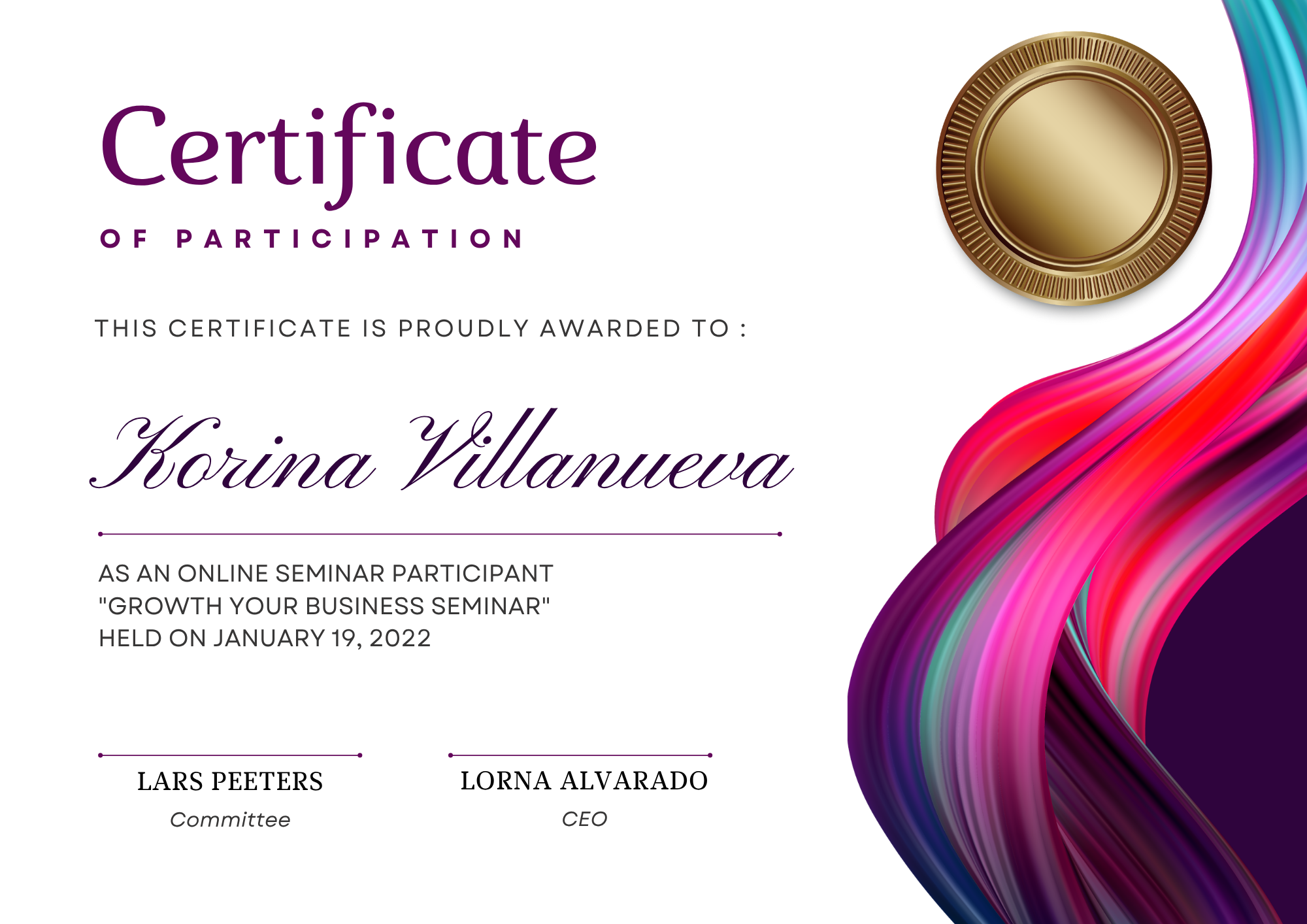 Ribbon Seal Participation Certificate