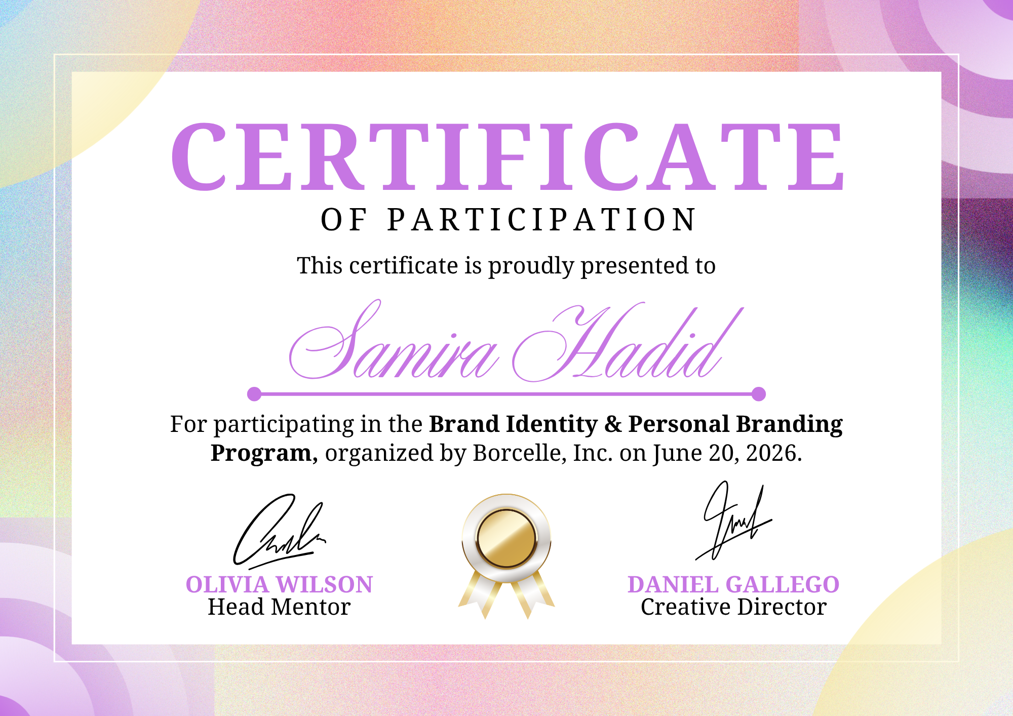 Pastel Participation Certificate