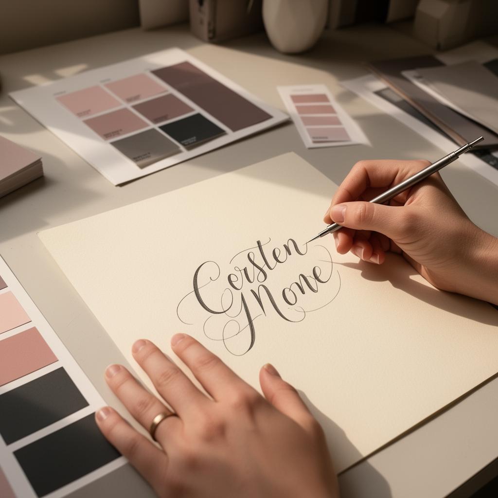 Designer hand-lettering a wedding invitation